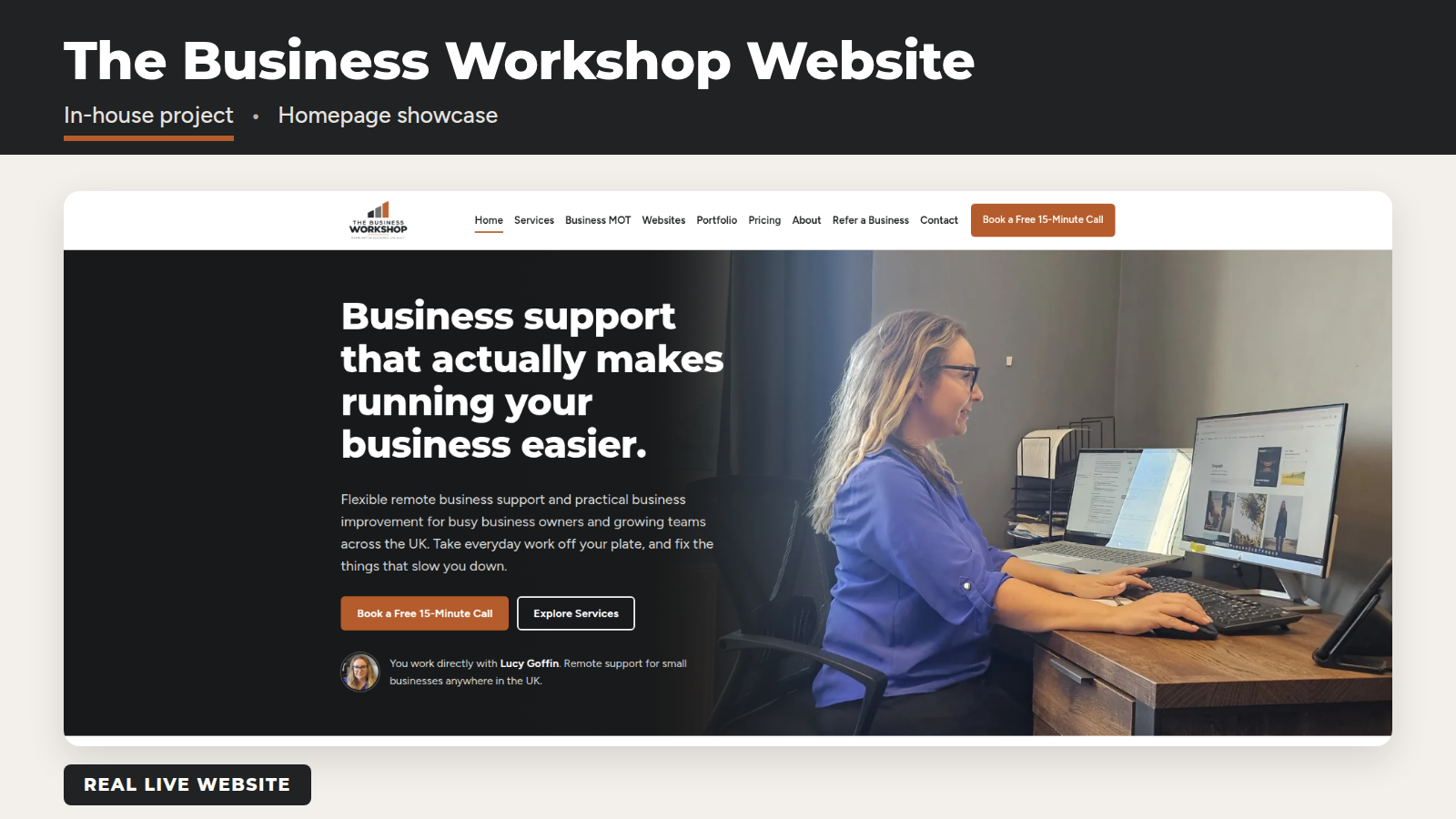 The Business Workshop homepage shown as part of the website portfolio case study.