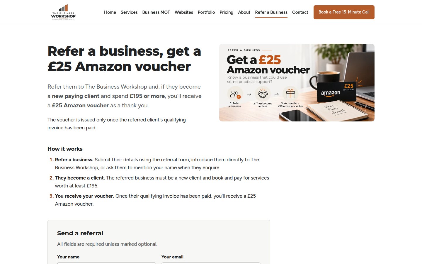 Screenshot of The Business Workshop Refer a Business page.