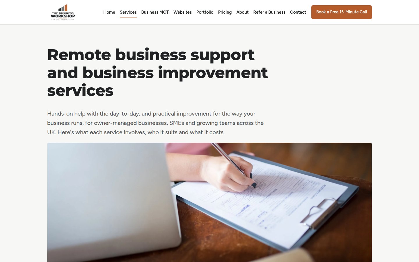 Screenshot of The Business Workshop Services page.
